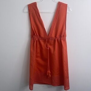 J. Crew Eyelet Tunic Cover-Up Dress Orange Red Summer Beach Pool F3104 Sz M